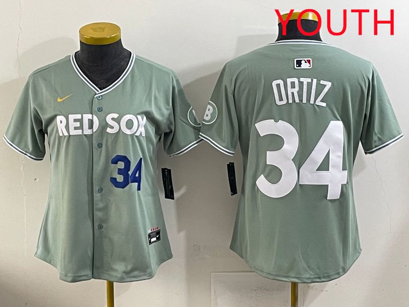 Youth 2025 Boston Red Sox 34 Ortiz Light Green Joint Name Nike MLB Jersey style 2